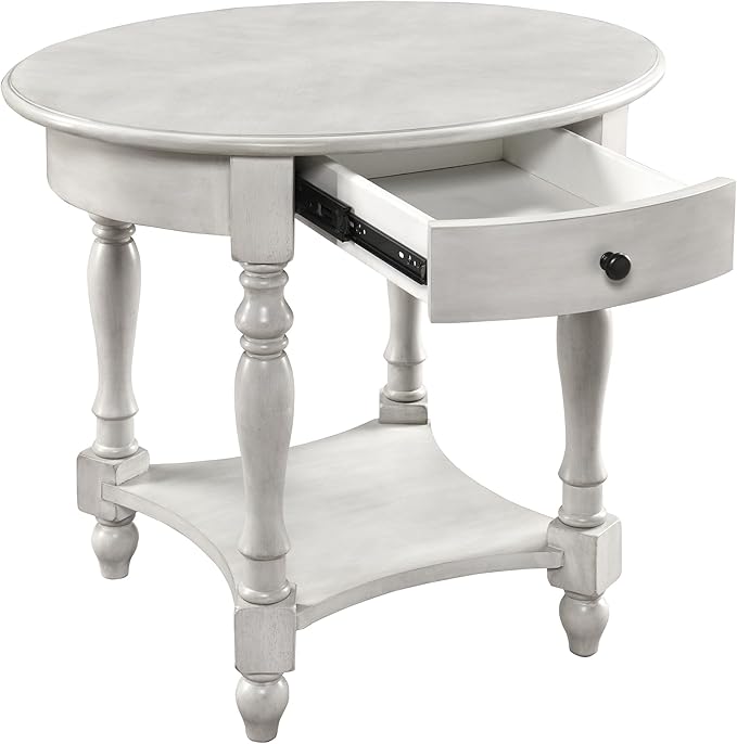 Oval End Table with Drawer, Solid Wood Sofa Side Storage Shelf, Traditional by MODERION-YourHomeSoulMate
