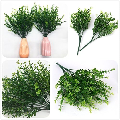 CATTREE Artificial Eucalyptus Plants, Plastic Christmas Decorations Fake Shrubs Bushes Green Leaves Wedding Indoor Outdoor Home Garden Verandah Kitchen Office Table Centerpieces Arrangements 8 pcs - Image 4