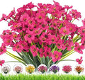 Outdoor Artificial Fake Flowers Plants - 24 Bundles Outside Artificial Violet Plastic Faux Flowers Outdoor Shrubs for Indoor Outdoor Decor (Rose Red) by DRTDERUITAI