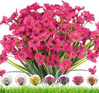 Outdoor Artificial Fake Flowers Plants - 24 Bundles Outside Artificial Violet Plastic Faux Flowers Outdoor Shrubs for Indoor Outdoor Decor (Rose Red) by DRTDERUITAI