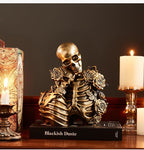 Halloween Skeleton Decor, Gothic Skeleton Couple Resin Statue with Roses - Image 5