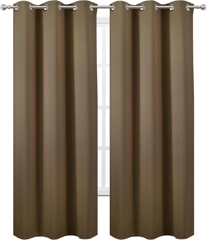 Brown Thermal Blackout Curtains/38 x 84 Inch/Set of 2 Panels Room Darkening - Image 2