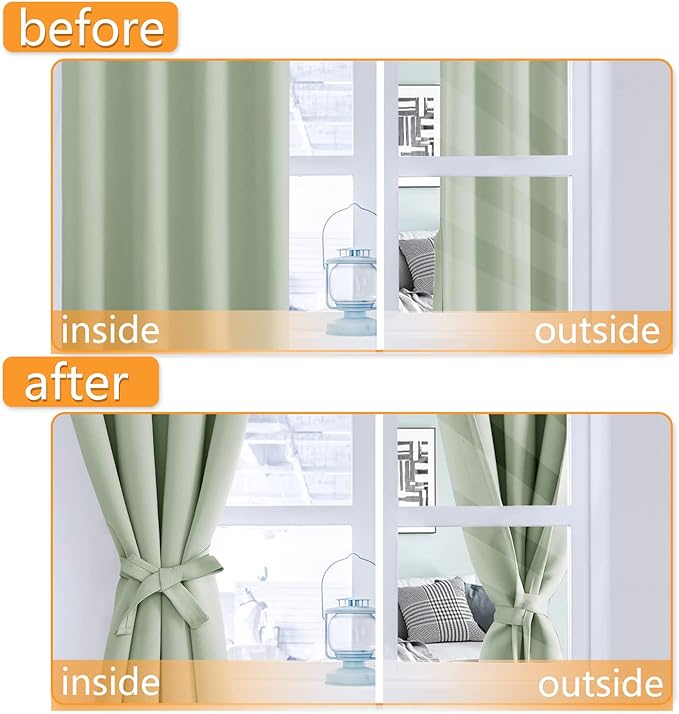 Blackout Curtains for Bedroom, 52 x 96 Inches Long, Seafoam Green | Thermal - Image 4