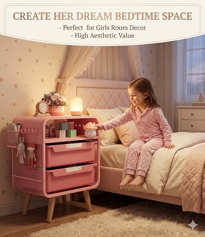 SYKIARIOL Pink Nightstand, Cute End Table - Image 5