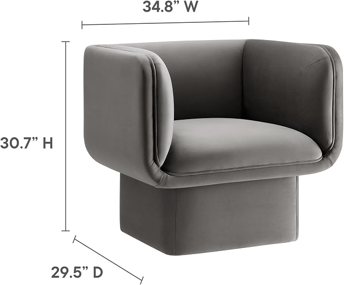Modway Tate Performance Velvet Accent Chair in Storm Gray - Image 3