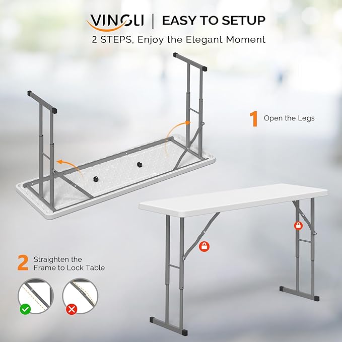 VINGLI 4 FT Narrow Folding Table, Home Work - Image 9
