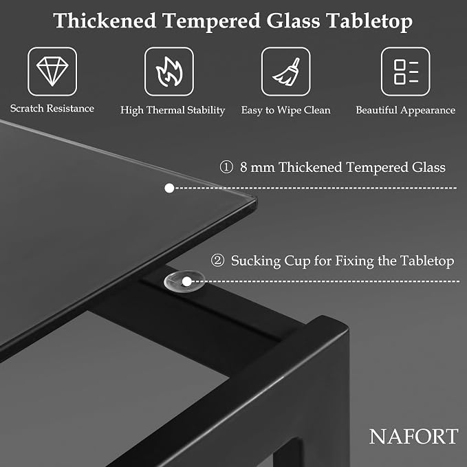 NAFORT Dining Table Set for 4, 48.5" Rectangle Tempered Glass Kitchen Room Table - Image 2
