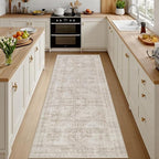 2'6''x8' Hallway Washable Runner Rug: Neutral Kitchen Carpet Brown | Vintage by Luxturiy