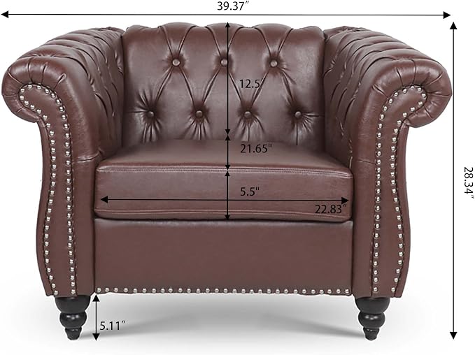 LEVNARY Leather Chesterfield Chair, Mid-Century Modern Single Sofa Chair - Image 2