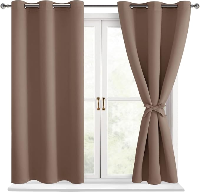 Short Blackout Curtains for Bedroom Cappuccino 38 x 45 Inch 2 Panel | Thermal by Hiasan