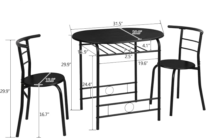 VINGLI 3 Piece Dining Set, Small Kitchen Table Set - Image 6