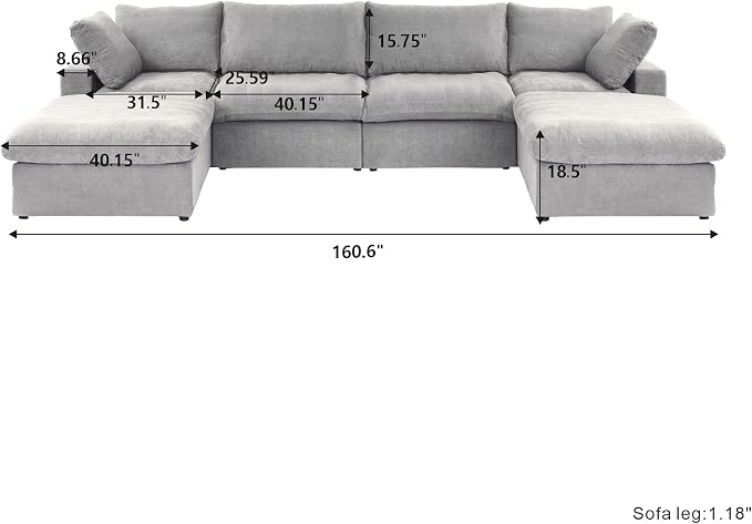Cloud Modular Sectional Sofa Couch, 160.6" U Shaped Convertible Couches - Image 2