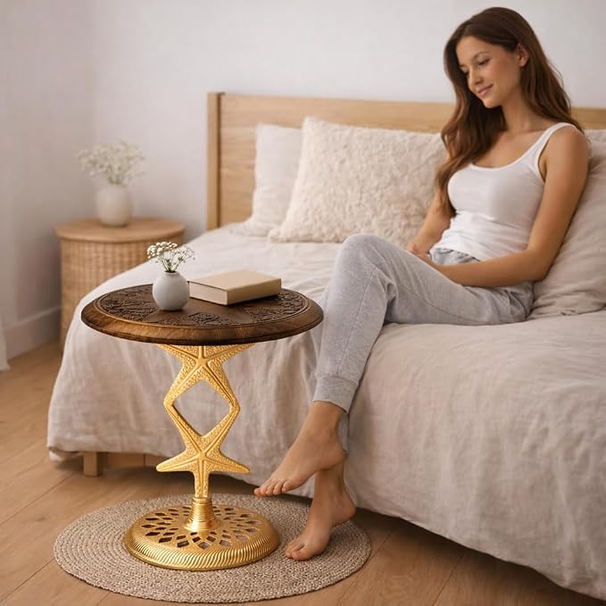 Side Tables-Hand Carved Vintage Boho Folding End Tables - Image 9