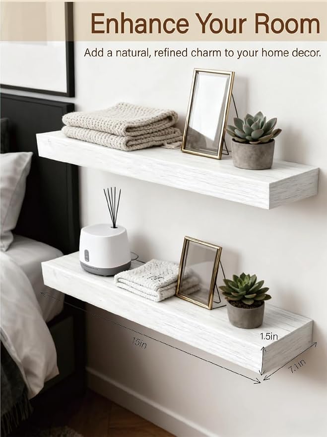 Solid Wood Floating Shelves, 15in Finished Real Wood Wall Shelves - Image 4