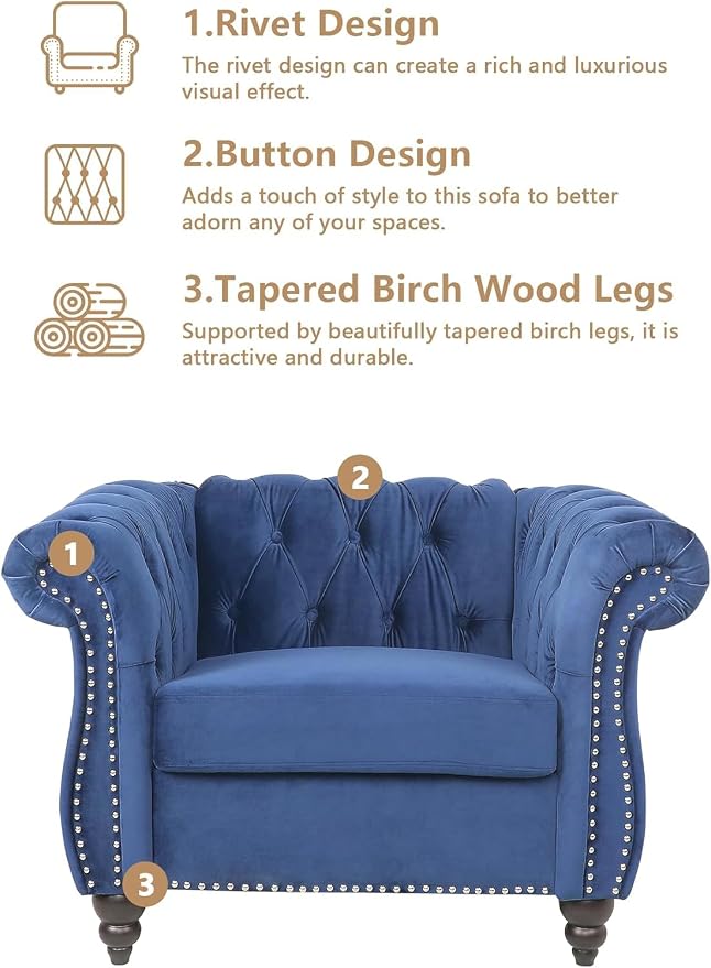 QHITTY 3 Piece Living Room Couch Set, Sectional Chesterfield Sofa Chair - Image 3