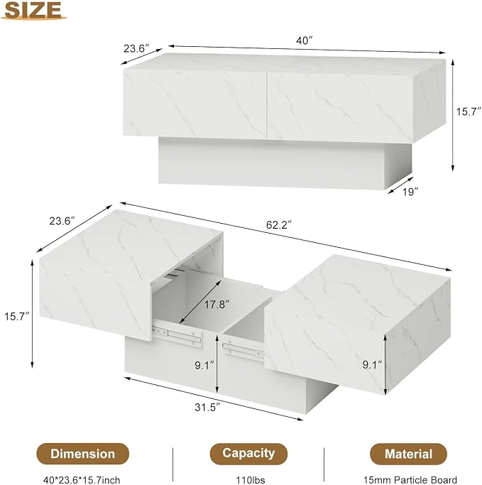 HedoAjim White Marble Coffee Table - Image 2