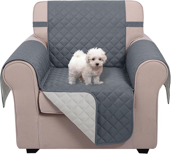 U-NICE HOME Reversible Recliner Chair Covers, Dark Blue/Light Grey | - Image 2