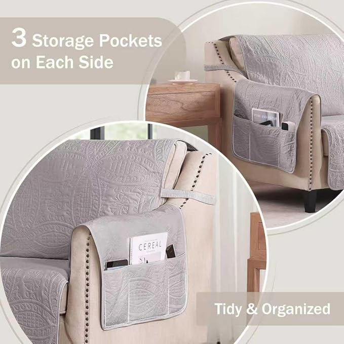 Cloud Purple Sofa Covers with Pockets, Anti-Slip Medallion Couch Covers - Image 5