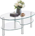 Tangkula Glass Coffee Table, Modern Furniture Decor 2-Tier Modern Oval Smooth by TANGKULA