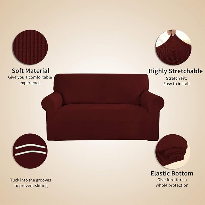 Easy-Going Stretch 4 Seater Oversized Sofa Couch Cover Wine | 1-Piece Extra - Image 4