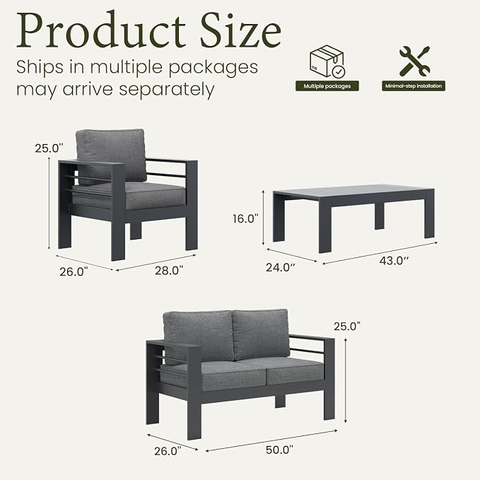 LayinSun Outdoor Aluminum Furniture Set, 4 Pieces Patio Sectional Conversation - Image 7