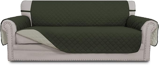 Easy-Going Reversible Couch Cover, 3 Cushion Sofa, Army Green/Beige | X-Large by Easy-Going