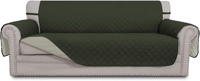 Easy-Going Reversible Couch Cover, 3 Cushion Sofa, Army Green/Beige | Machine by Easy-Going