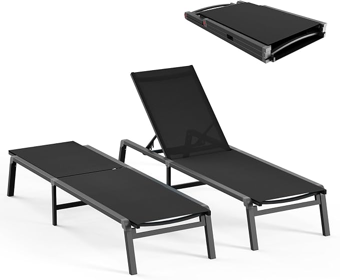 Patio Chaise Lounge Chair, Foldable Lounge Chair by CIOKEA