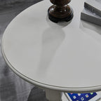 Solid Wood Oval End Table with Drawer and Storage Shelf, Antique White - Image 6