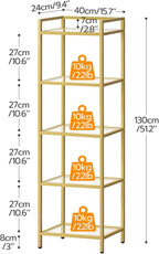 HOOBRO 5-Tier Gold Shelf, Narrow Book Shelf, Display Cabinet - Image 3
