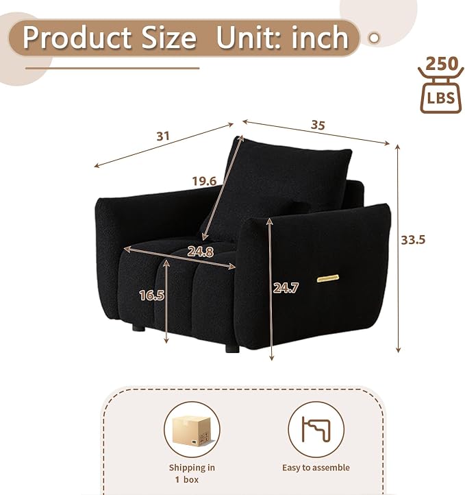 Antetek 35" Modern Accent Single Sofa Chair, Comfy Deep Seat Teddy Living Room - Image 2
