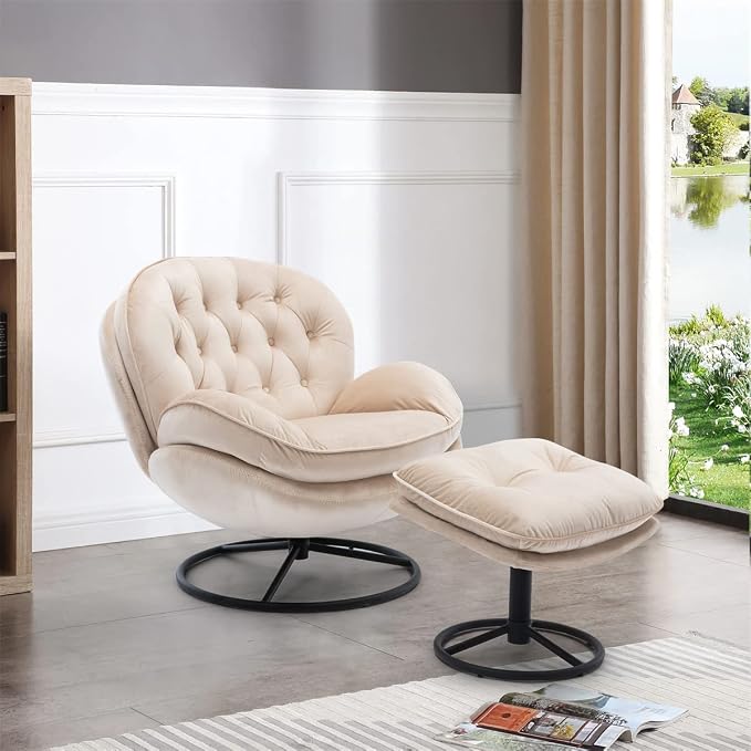 TRIPLE TREE Modern Swivel Accent Chair, Mid-Century Lounge Chair and Ottoman Set - Image 4