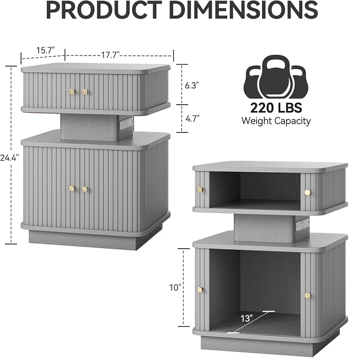 Nightstand with Charging Station, Modern Night Stand with Smart Led Light and 2 - Image 2