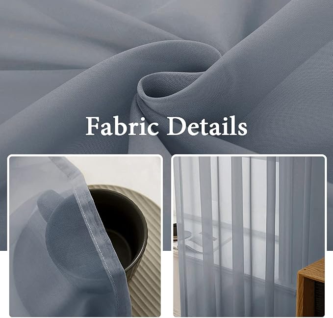 MIULEE 2 Panels Sheer Curtains for Living Room 54X84 Inch Dark Grey | Window - Image 3