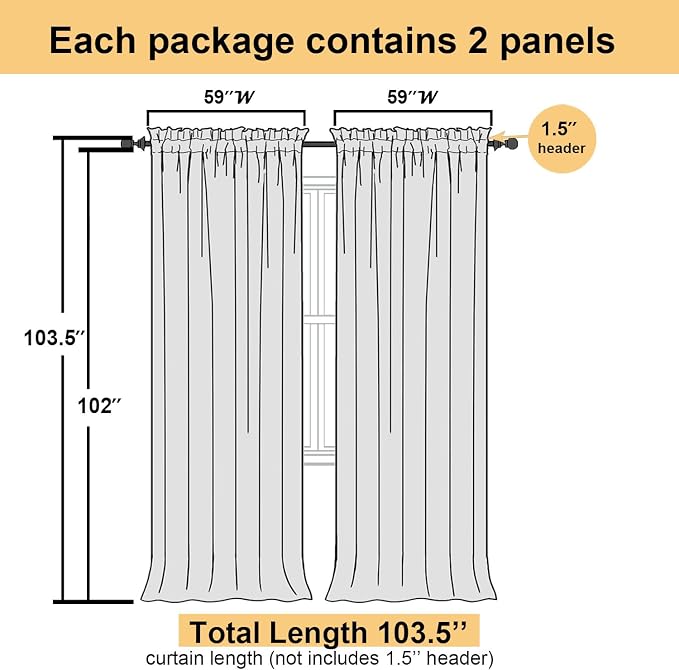 Ivory Sheer Curtains 102 Inches Long 2 Pcs, Rod Pockets Light Filtering Bedroom - Image 2