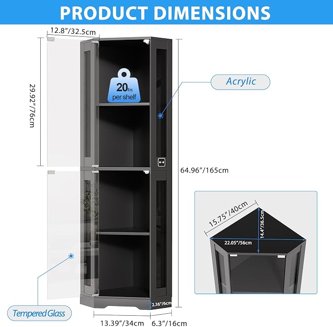 BROTTAR 65" Corner Glass Display Cabinet - Image 2