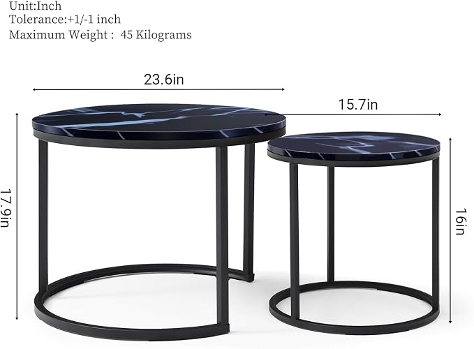 Homy Casa 23.6inch Round Coffee Table Set of 2, Modern Nesting Coffee Tables - Image 2
