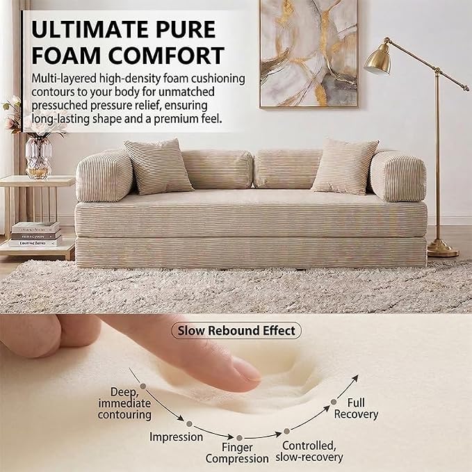 78" 4-in-1 Convertible Sofa Bed, Boneless Corduroy Sleeper Couch - Image 4