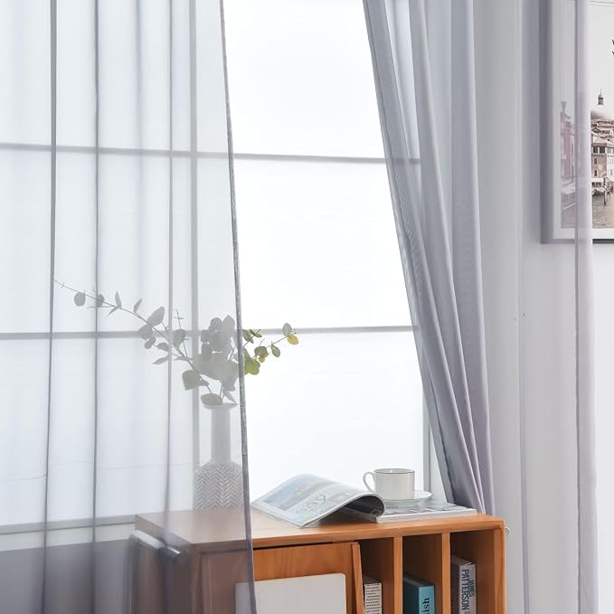 SpaceDresser Grey Sheer Curtains 4 Panels Rod Pocket Semi-Sheer Curtain 72 - Image 4