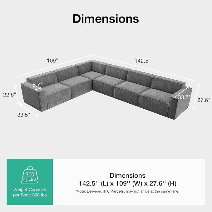 Novilla 142.5" Modular Sectional Sofa, No Assembly Cloud Sectional Couch - Image 2