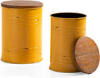 Glitzhome Rustic End Table Set of 2, Farmhouse Galvanized Metal Barrel Ottoman - Image 3