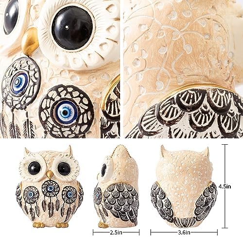 TOHLUCS Owl Statue Home Decor Accents with Evil Eye.White Decor for Bookshelf, Bedroom, Living Room, Office, Table and Shelf. Vintage Owl Figurines Gifts for Birds Lover.Cute Small Animal Sculptures. - Image 4