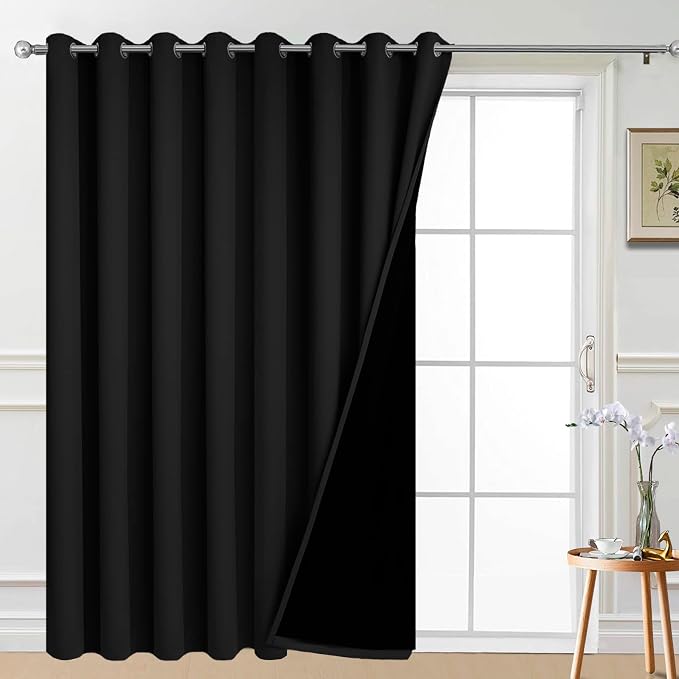 Yakamok Black 100% Blackout Patio Door Curtain Panels W100 x L84, 1 Panel | by Yakamok