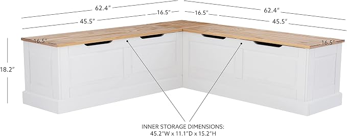Linon Harris Natural and White Two Tone Backless Corner Breakfast Nook - Image 5