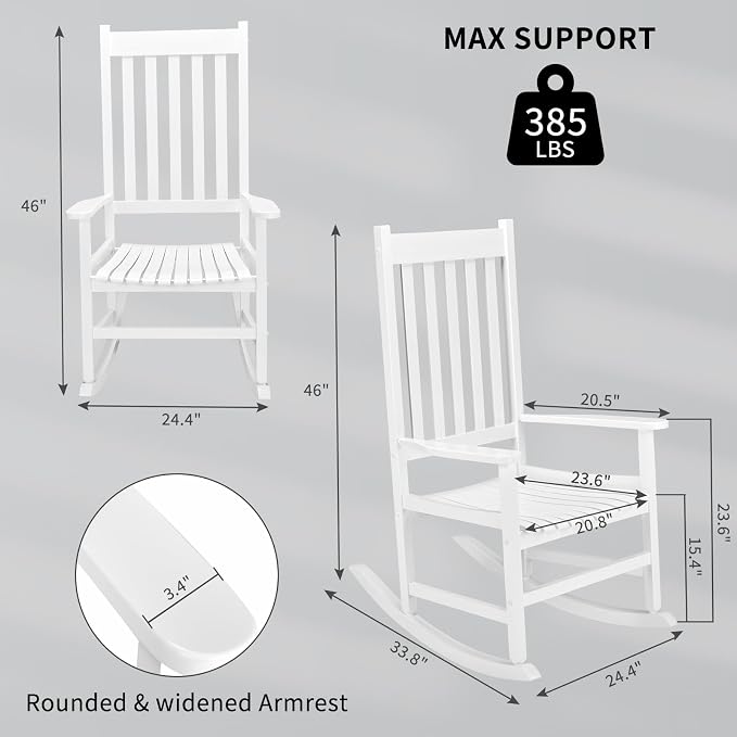 Outvita Outdoor Rocking Chair, Solid Wood High Back Rocker, All Weather Lounge - Image 3