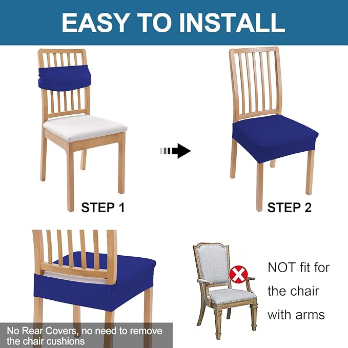 Smiry Waterproof Seat Covers for Dining Room Chairs Set of 2, Stretch Jacquard - Image 5