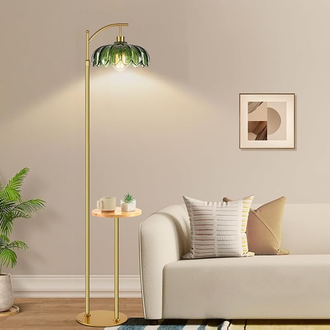 QIYIZM Glass Floor Lamp with Table and Shelves - Image 6