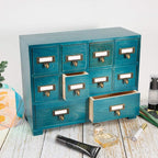 Apothecary Cabinet with 10 Drawers & Labels Rustic Library Card Catalog Cabinet - Image 4