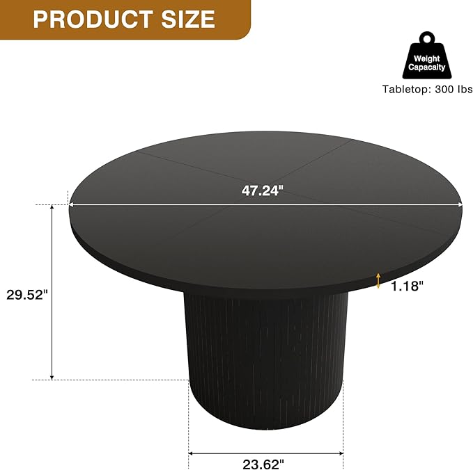 weselon Round Dining Table for 4, Modern Farmhouse Kitchen Table, 47 Inch Small - Image 2