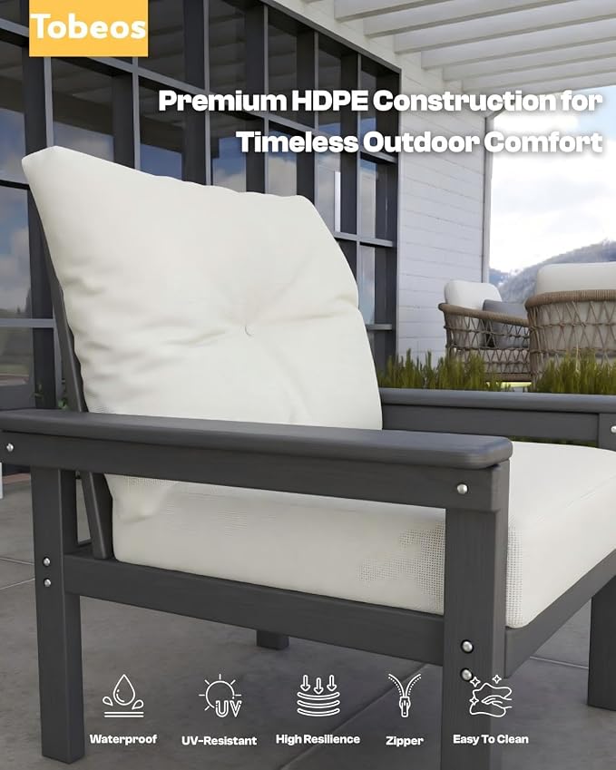 HDPE 3 Piece Patio Furniture Set, All-Weather Outdoor Couch Set - Image 8